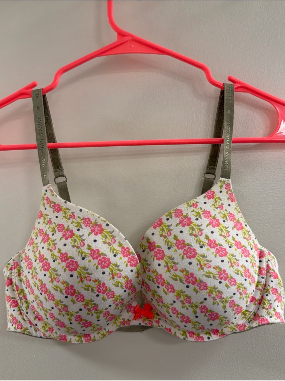 Floral Pink Padded T-Shirt Bra with Olive Straps victoria’s Secret 38B